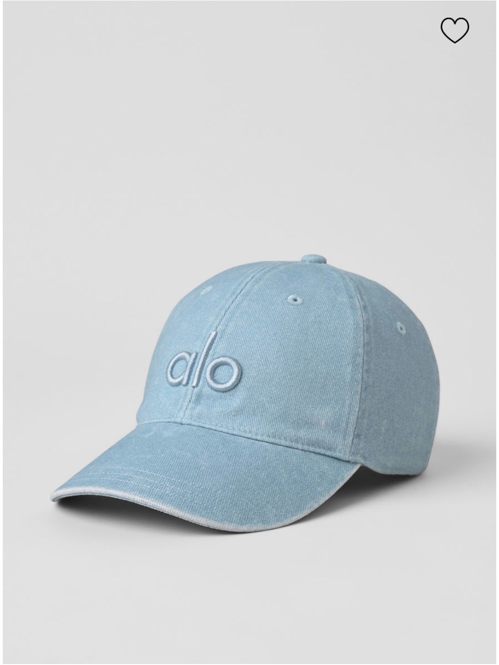 Alo washed off-duty cap in Light Denim.